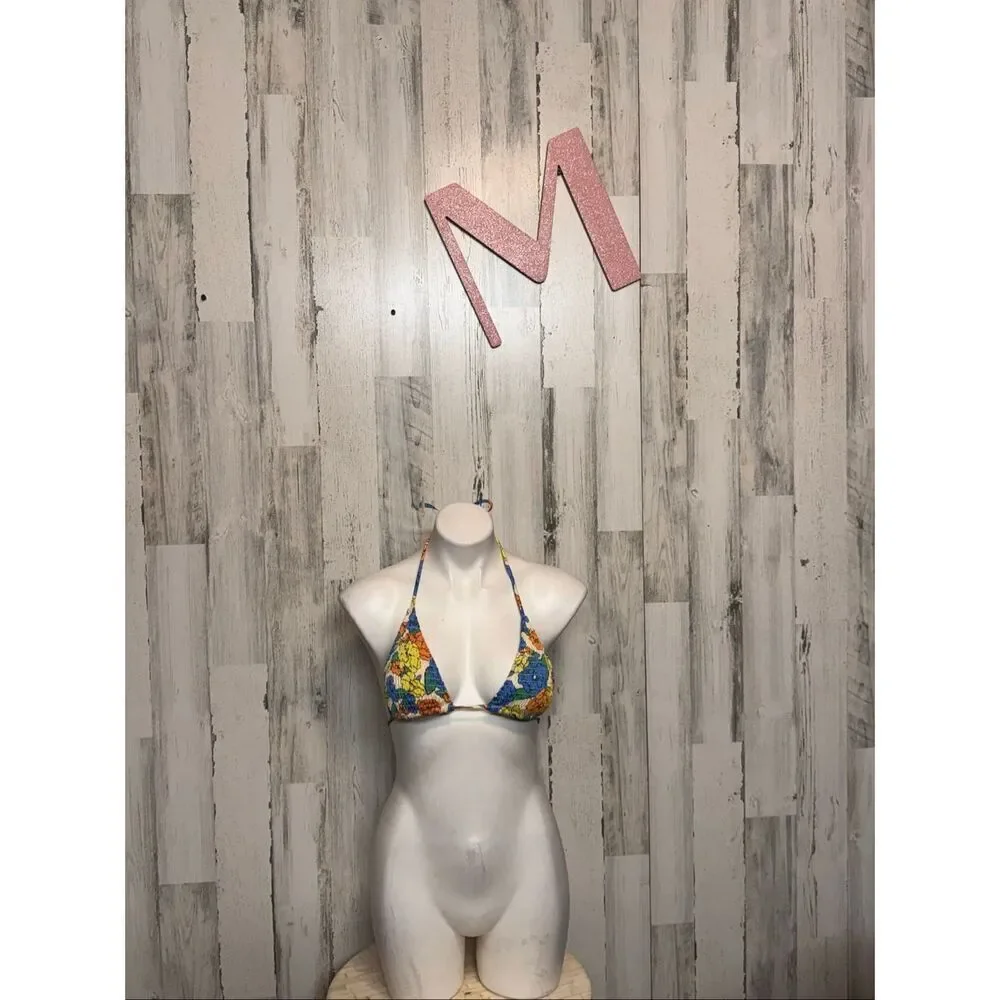 Multicolor Floral Triangle Bikini Top – Size Medium
